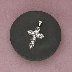 mexico sterling silver floral scroll cross pendant